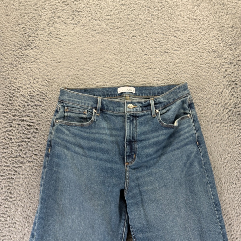 Loft Jeans Womens 10 Blue Cotton Denim Wide-Leg Faded Workwear Raw-Hem Stretch - Picture 2 of 13